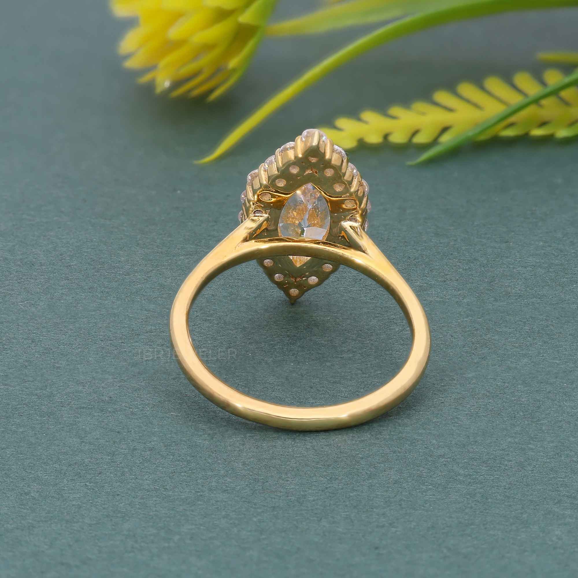 Lotus Halo Marquise Moissanite Diamond Engagement Ring - JBR Jeweler