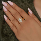 Lotus Halo Oval Moissanite Diamond Engagement Ring - JBR Jeweler