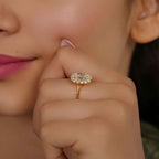 Lotus Halo Oval Moissanite Diamond Engagement Ring - JBR Jeweler