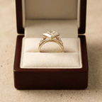 Modern three stone engagement ring