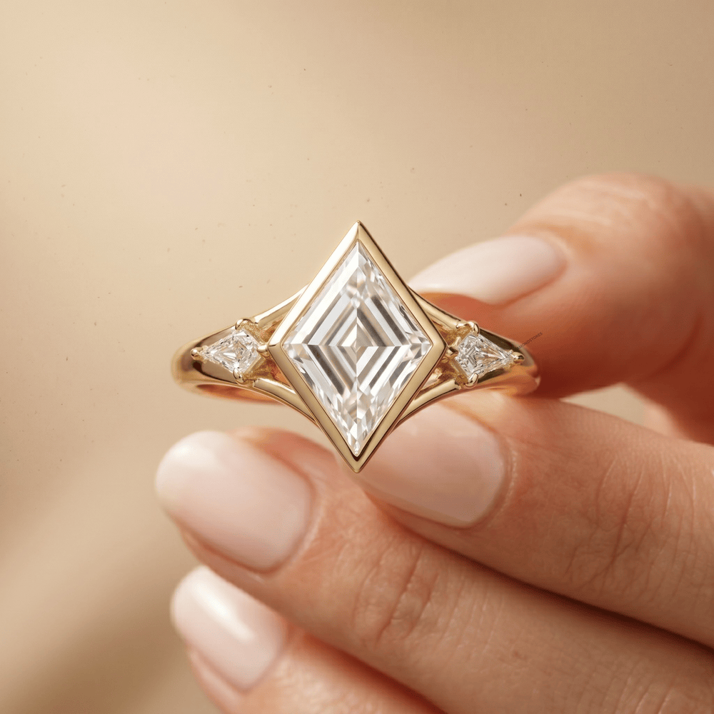 Lab diamond lozenge engagement ring