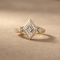 Lozenge cut lab diamond three stone ring