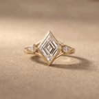 Lozenge cut lab diamond three stone ring
