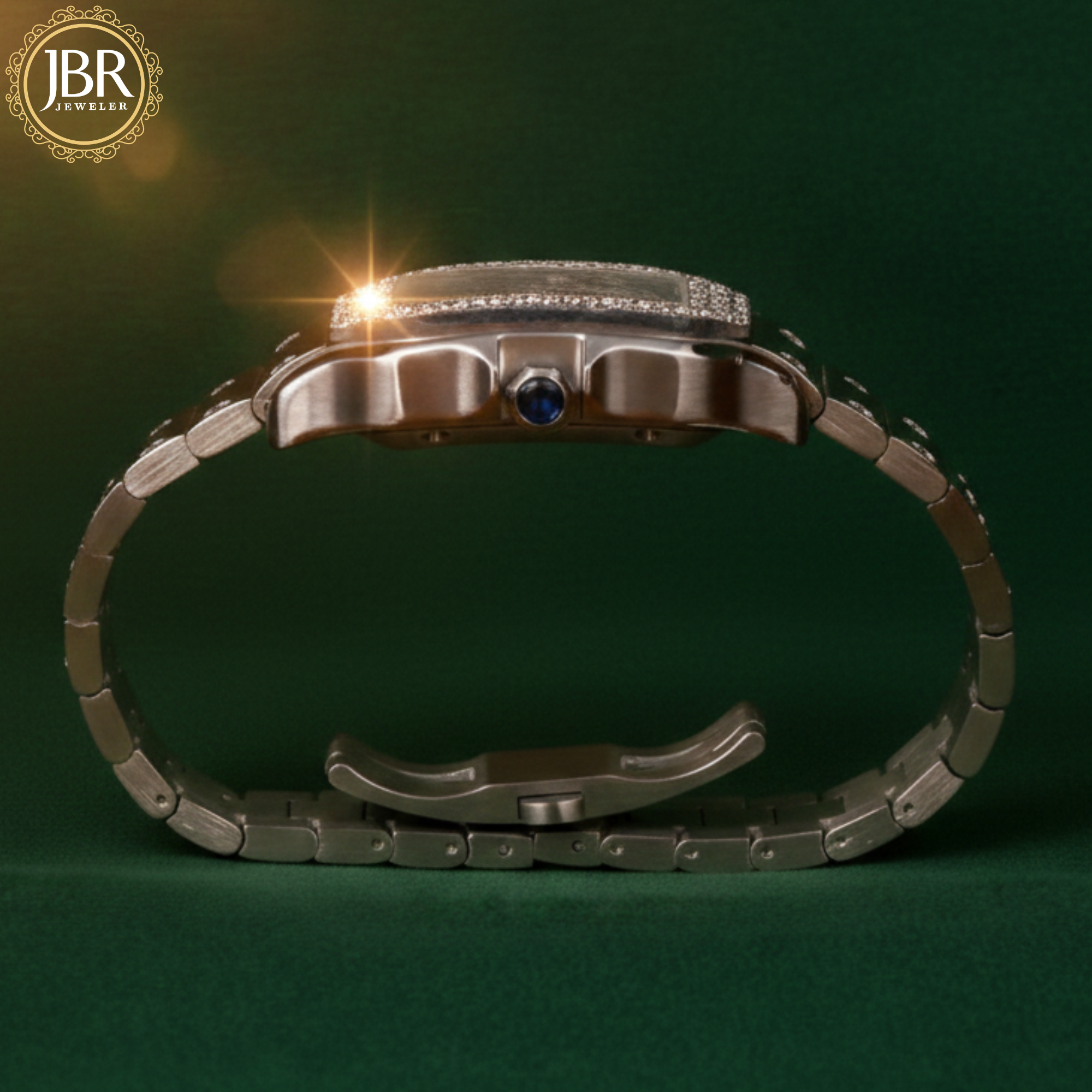 Luxury stainless steel iced watch for men with fully embellished bezel