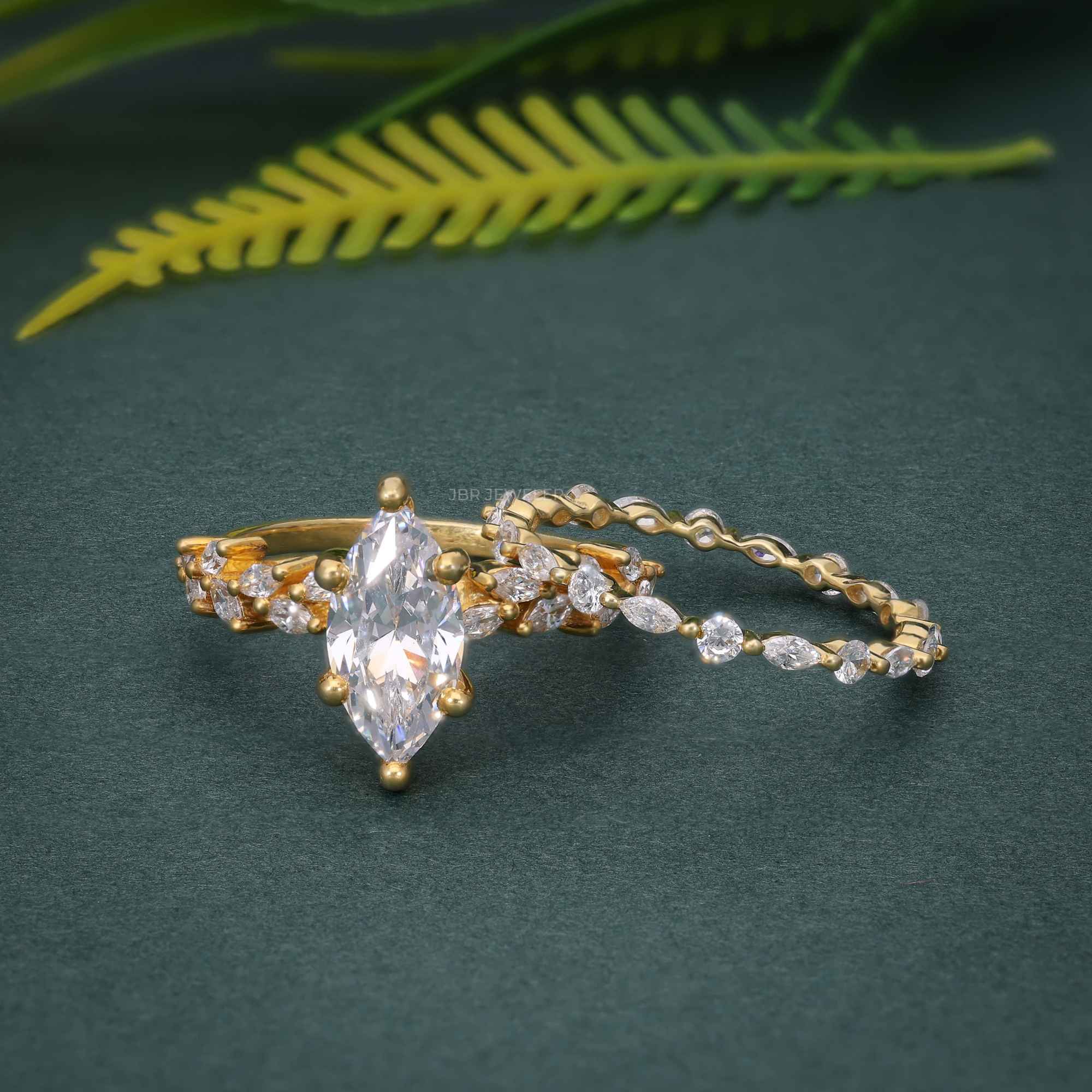 Marquise Cut Moissanite Diamond Engagement Ring Set Unique Bridal Set