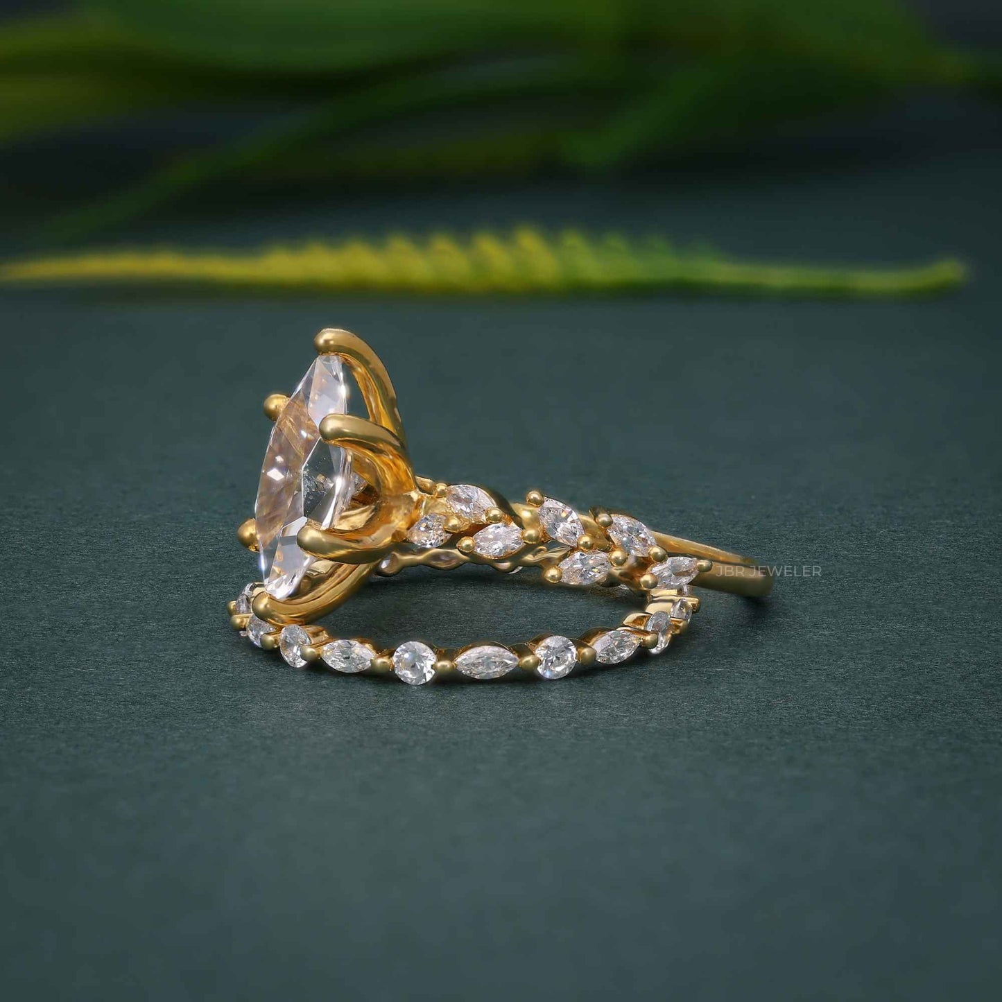 Ensemble de bagues de fiançailles en diamant Moissanite taille Marquise, ensemble de mariée unique