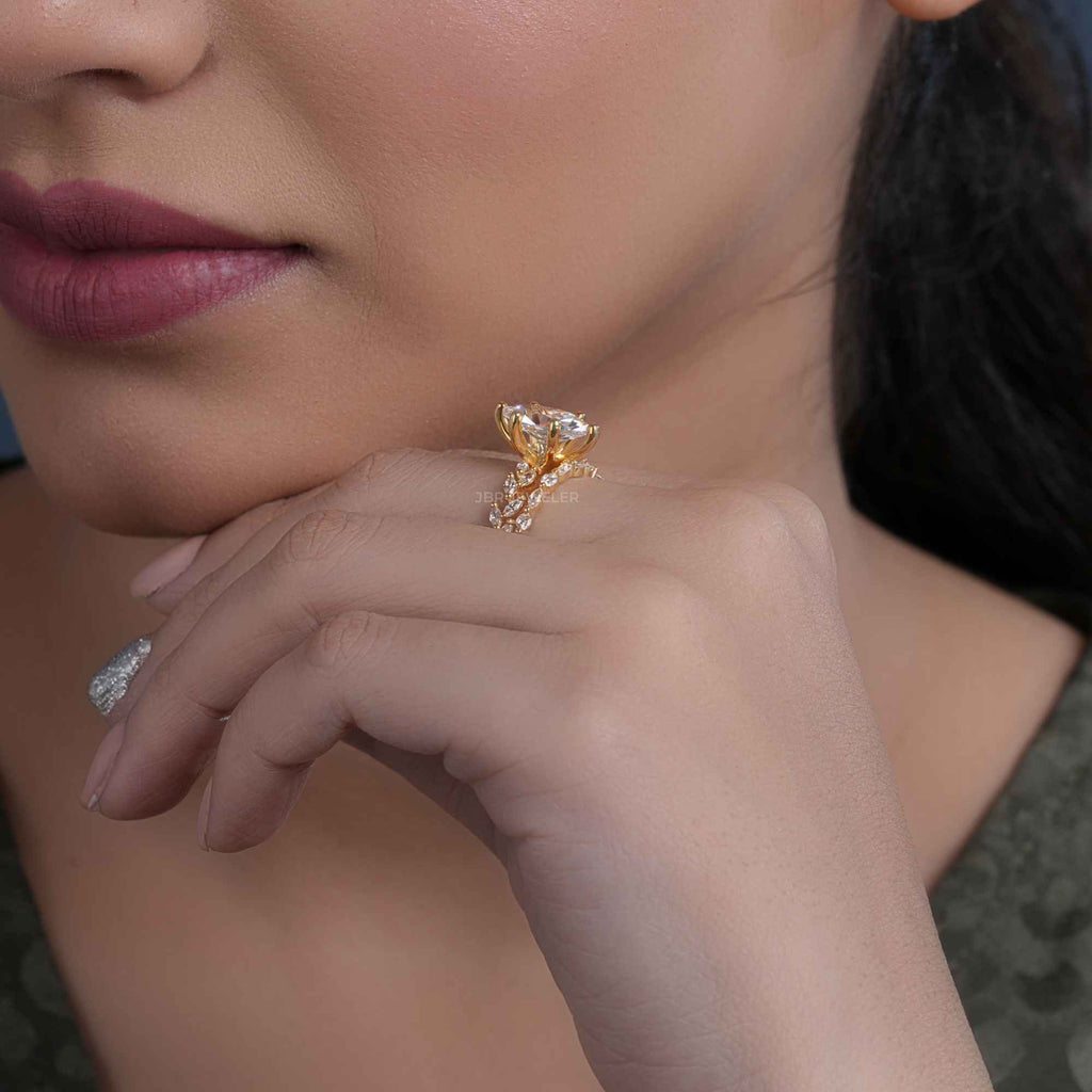 Marquise Cut Lab Grown Diamond Engagement Ring Set Unique Bridal Set - JBR Jeweler