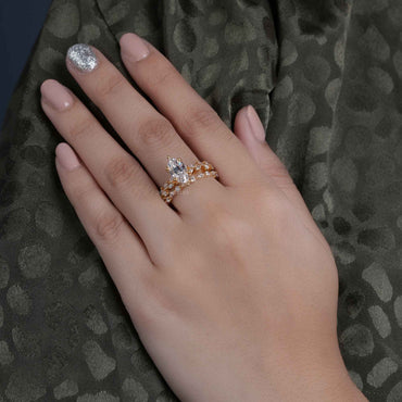 Marquise Cut Moissanite Diamond Engagement Ring Set Unique Bridal Set