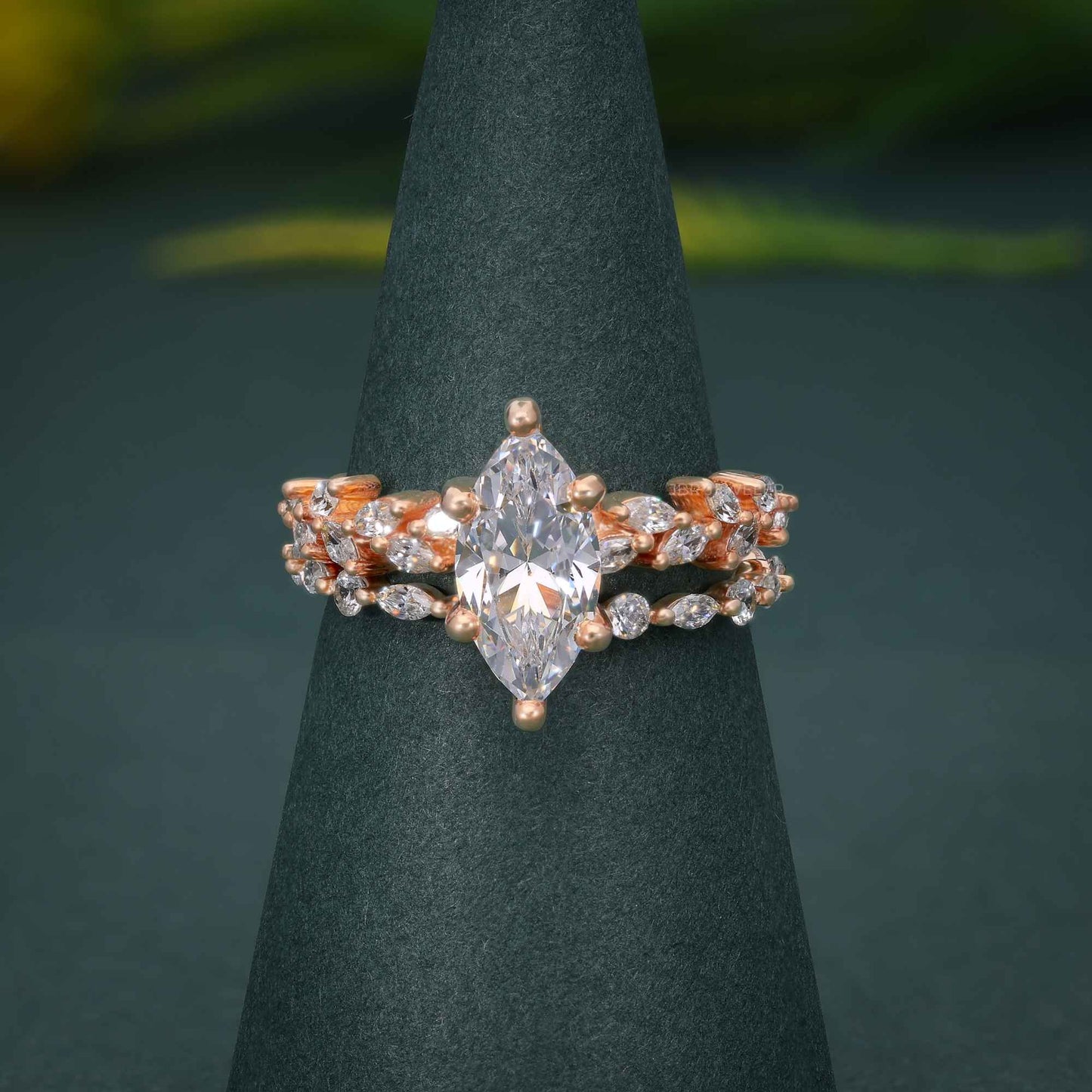 Marquise Cut Lab Grown Diamond Engagement Ring Set Unique Bridal Set