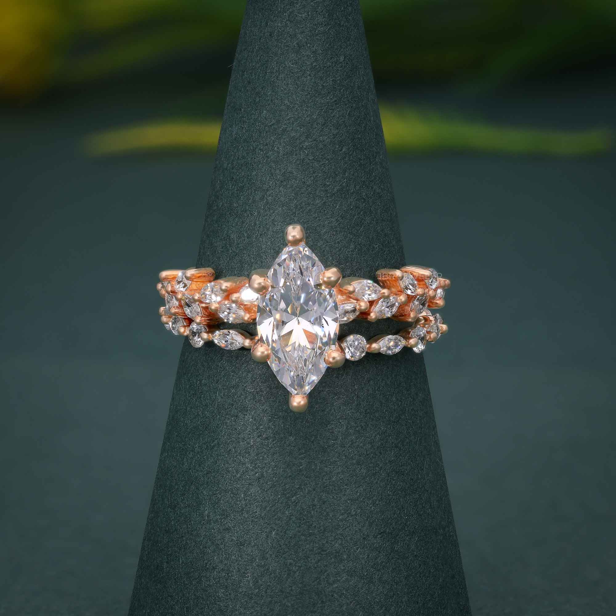 Marquise Cut Lab Grown Diamond Engagement Ring Set Unique Bridal Set - JBR Jeweler