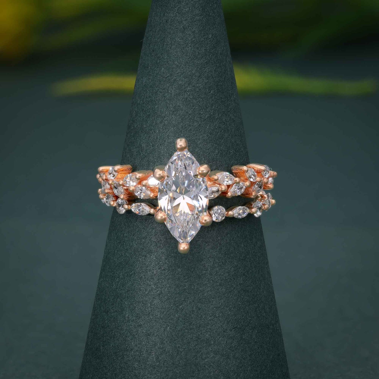 Marquise Cut Moissanite Diamond Engagement Ring Set Unique Bridal Set