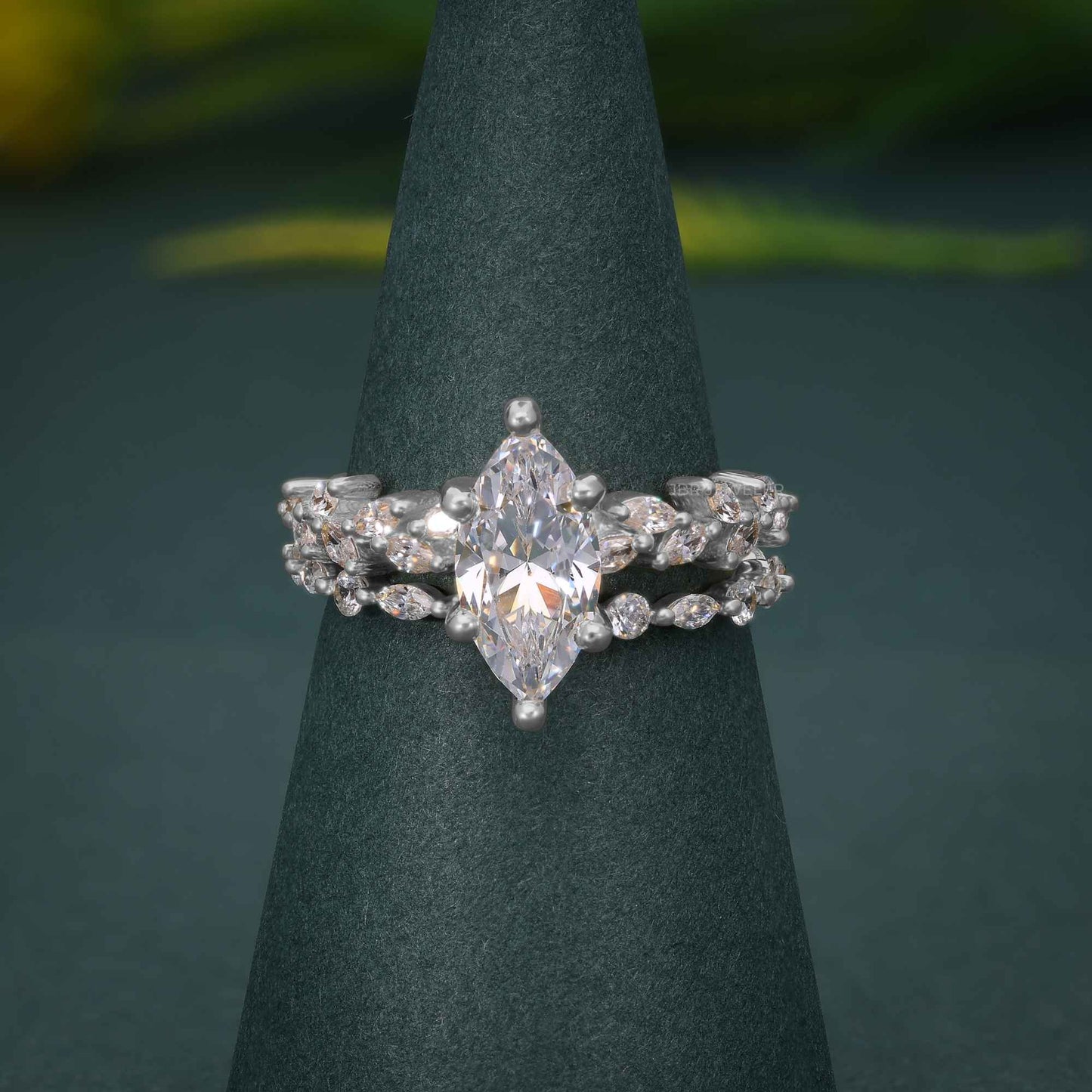 Ensemble de bagues de fiançailles en diamant Moissanite taille Marquise, ensemble de mariée unique