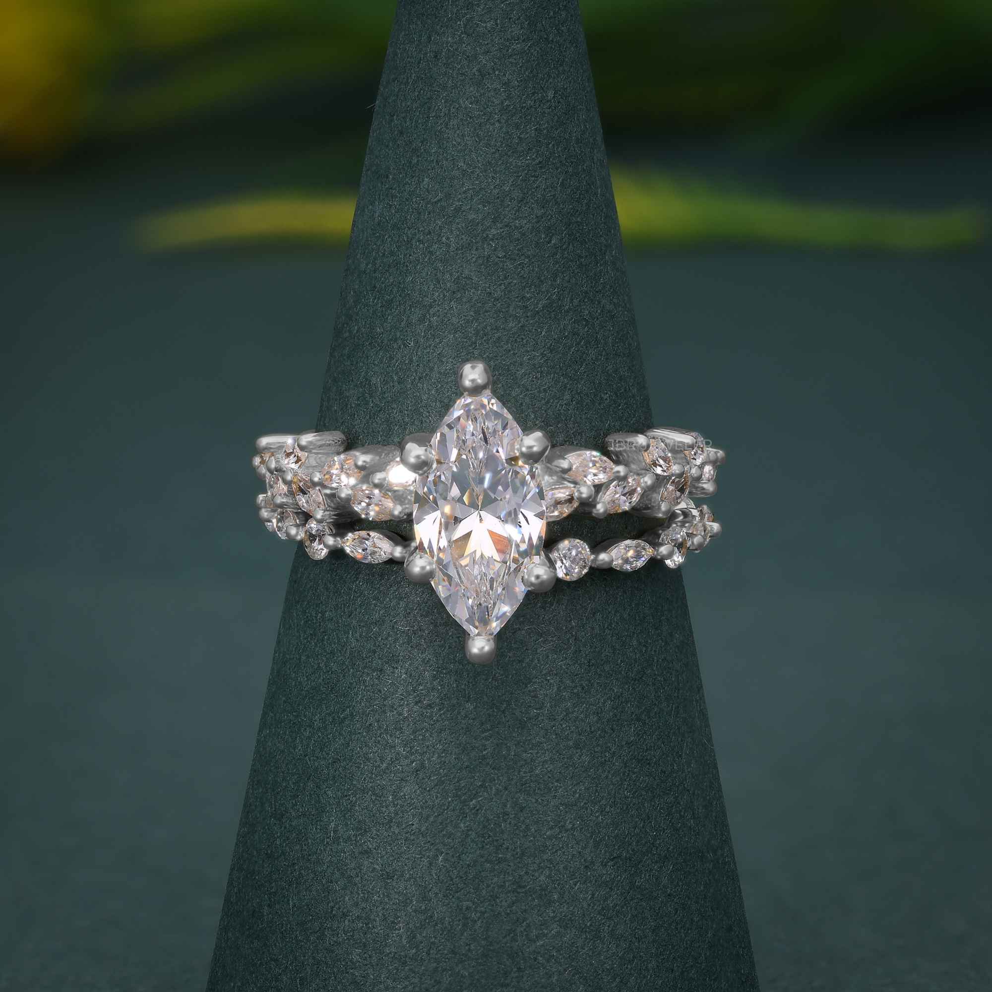 Marquise Cut Moissanite Diamond Engagement Ring Set Unique Bridal Set - JBR Jeweler