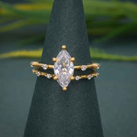 Bague de fiançailles Moissanite taille marquise avec ensemble de bagues de mariée assorties