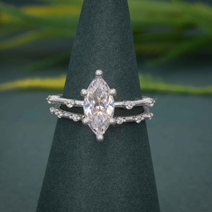 Bague de fiançailles cultivée en laboratoire taille marquise avec ensemble de bagues de mariée assorties