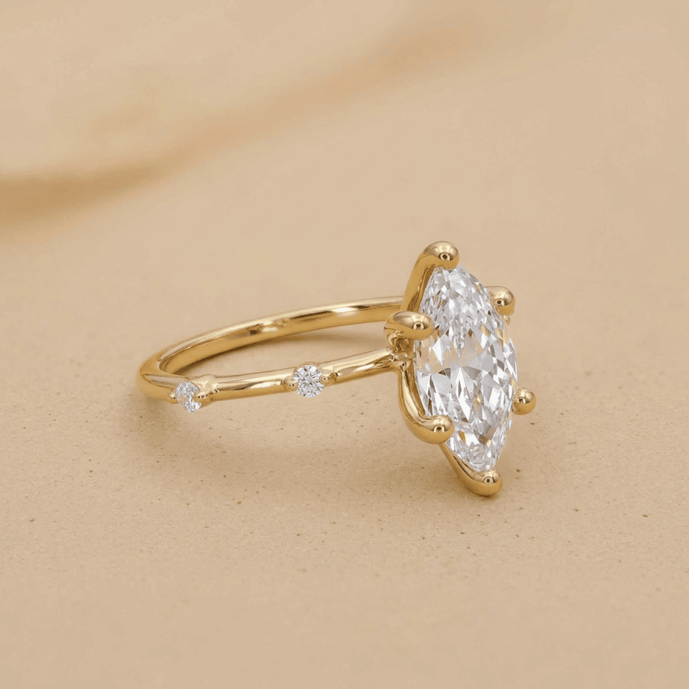 Minimalist marquise cut moissanite engagement ring