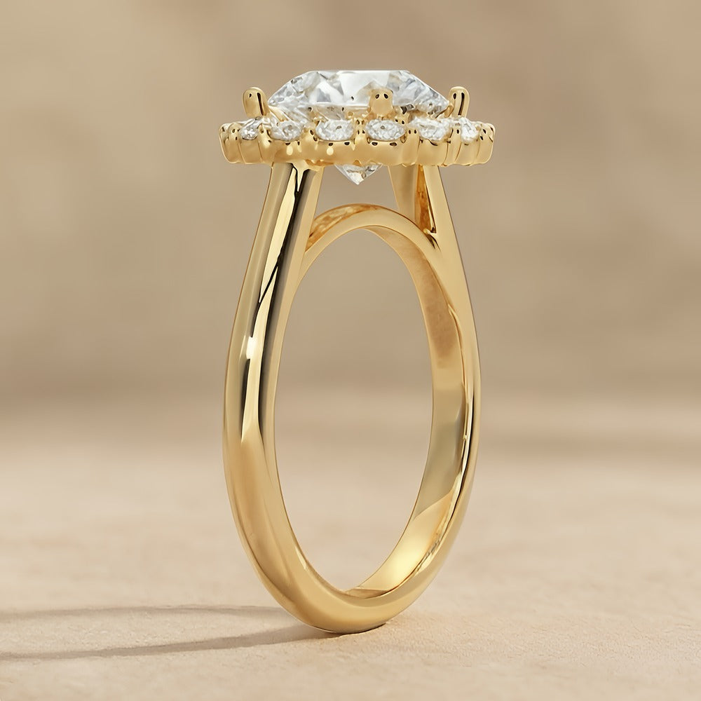 Dainty marquise halo promise ring in gold