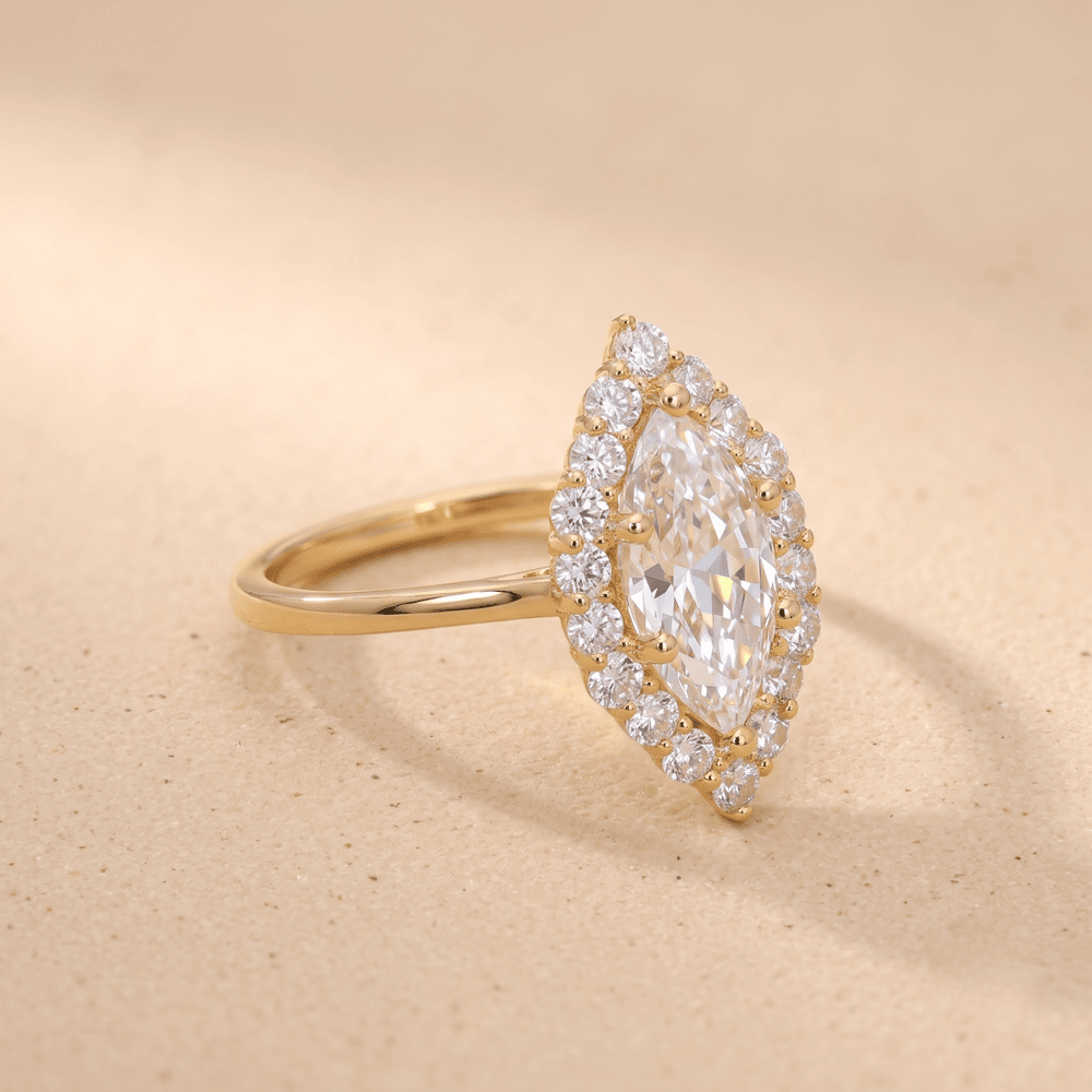 Marquise moissanite engagement ring side view