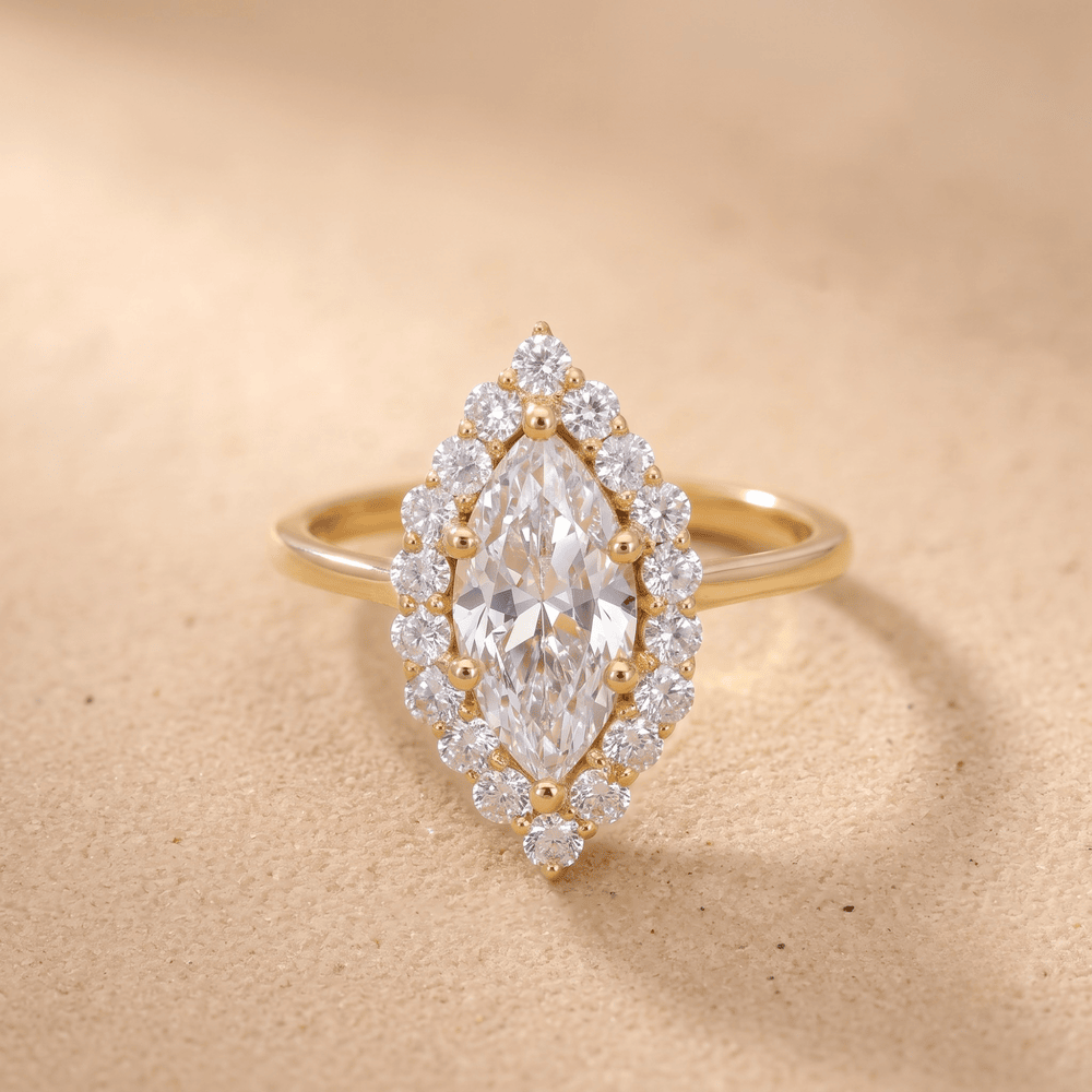 Marquise lotus halo moissanite engagement ring
