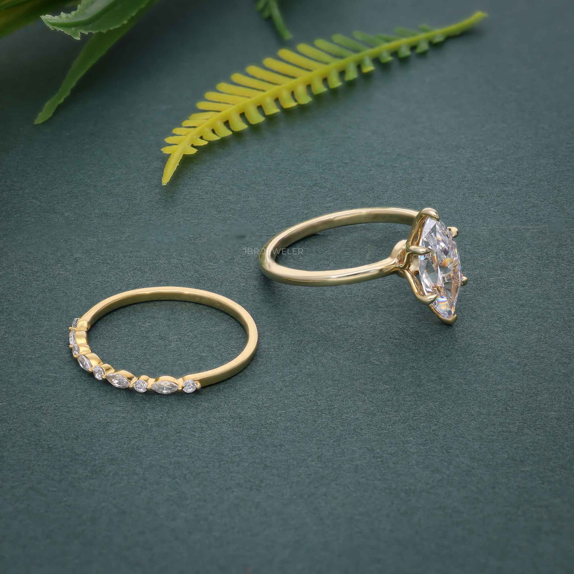 Marquise Cut Solitaire Moissanite Diamond Wedding Bridal Ring Sets - JBR Jeweler