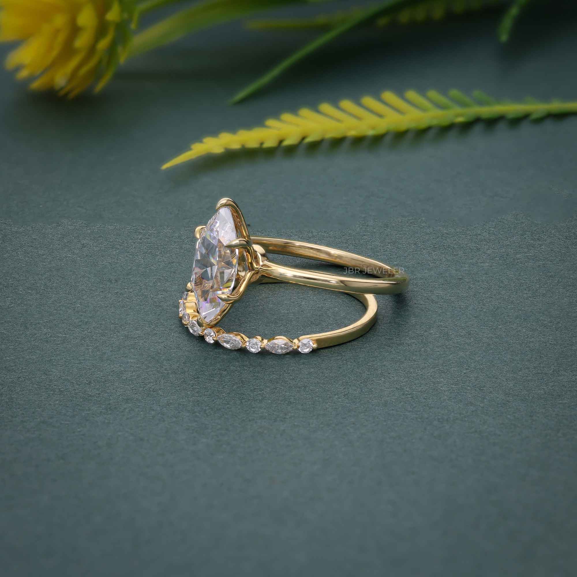 Marquise Cut Solitaire Lab Grown Diamond Wedding Bridal Ring Sets - JBR Jeweler