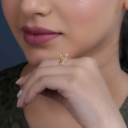 Ensembles de bagues de mariage avec diamants cultivés en laboratoire, coupe marquise et solitaire