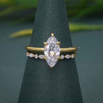 Ensembles de bagues de mariage avec diamants cultivés en laboratoire, coupe marquise et solitaire