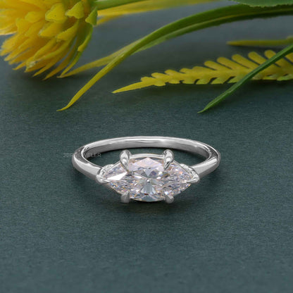 Bague de fiançailles incurvée en diamants cultivés en laboratoire, taille marquise EW