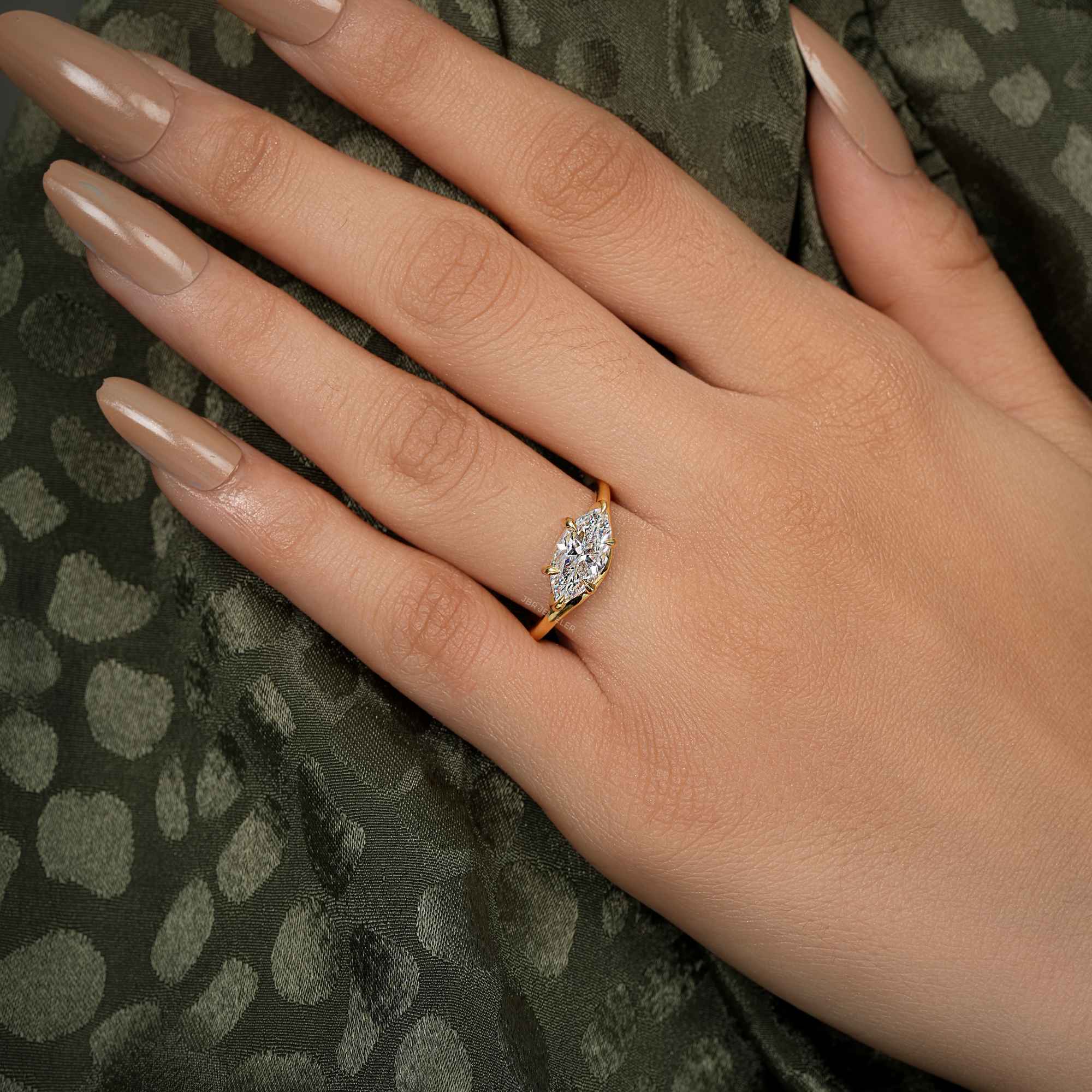 Curved EW Marquise Cut Moissanite Engagement Ring - JBR Jeweler