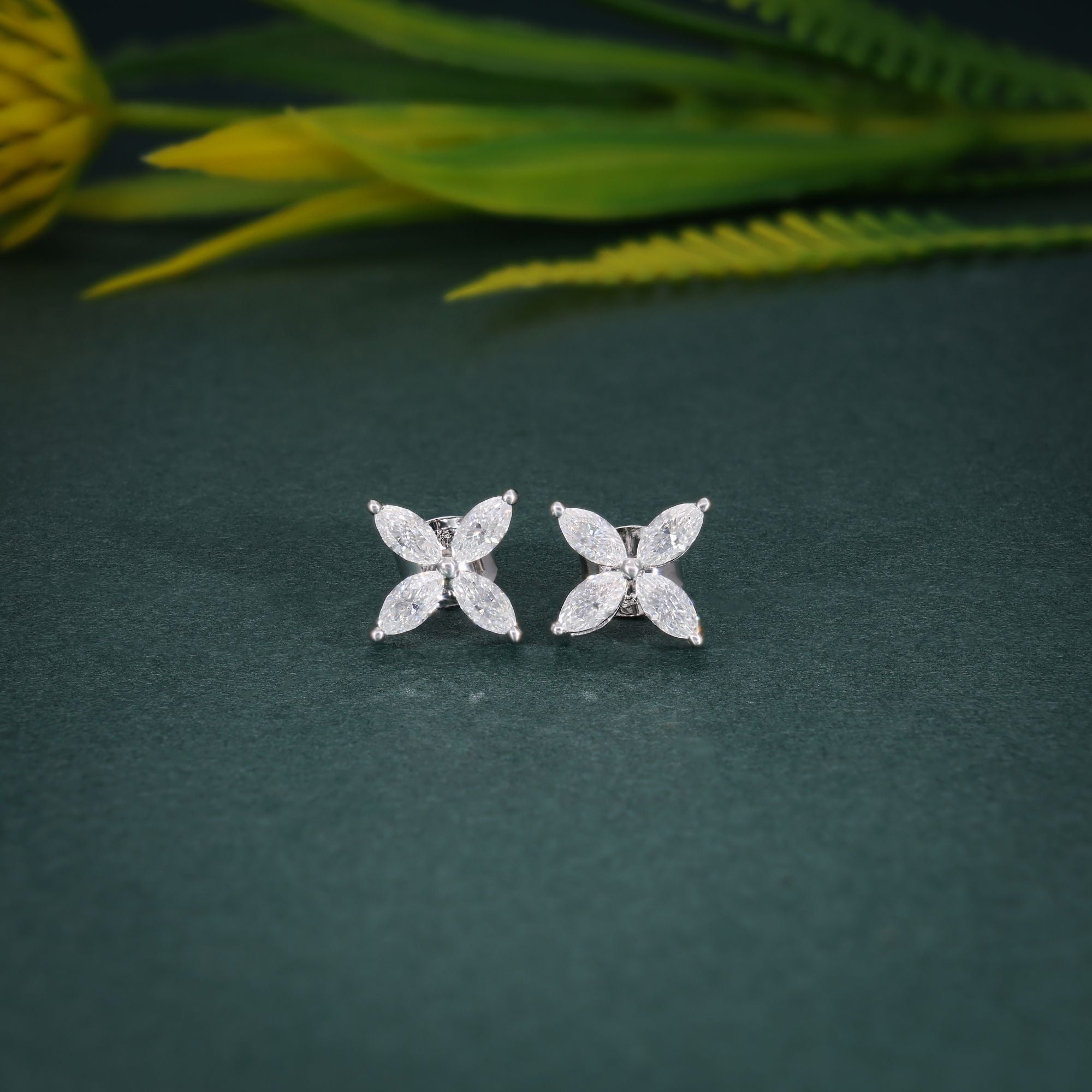 Floral Moissanite Diamond Studs, 14k Gold, Screw Backs, Cartilage