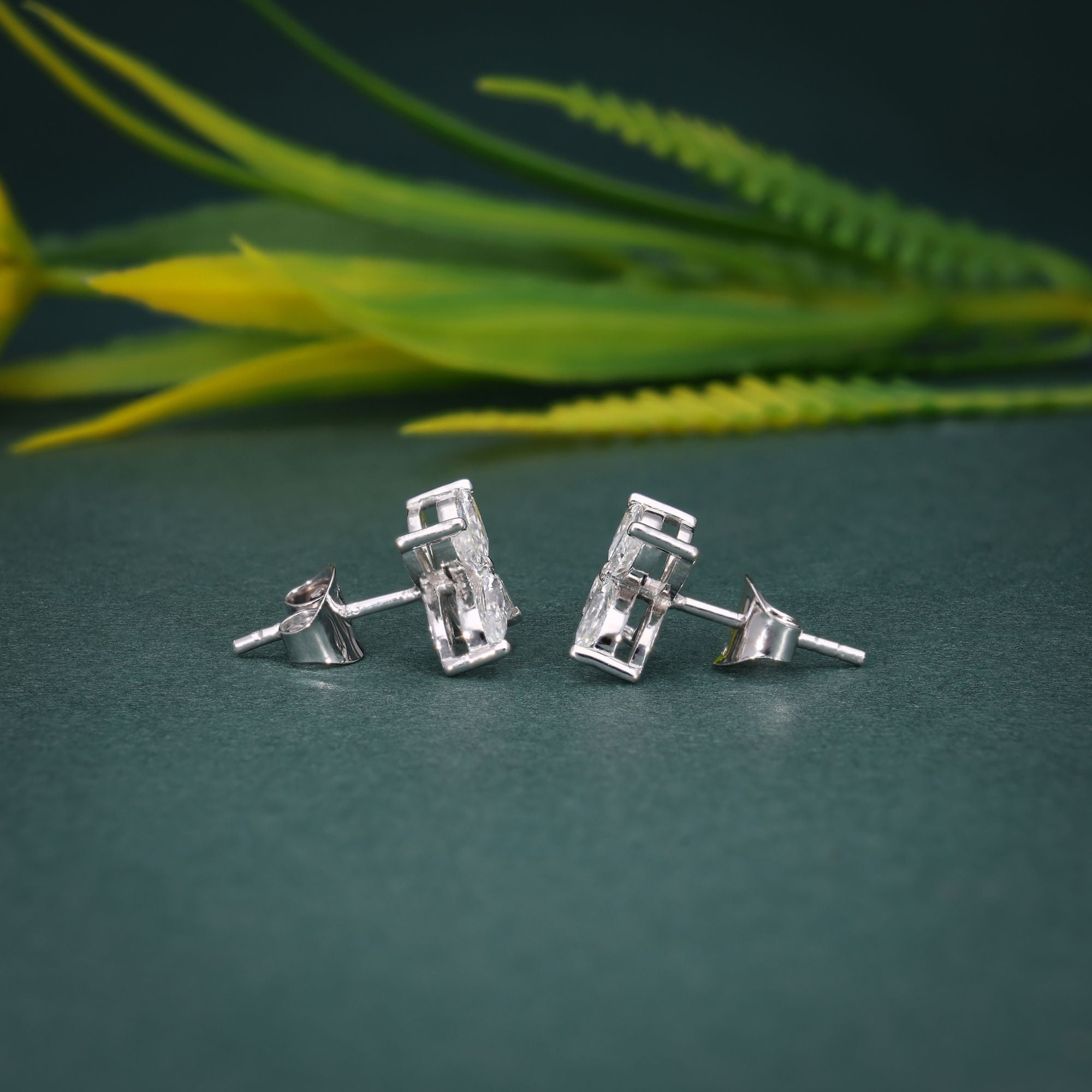 Floral Moissanite Diamond Studs, 14k Gold, Screw Backs, Cartilage - JBR Jeweler