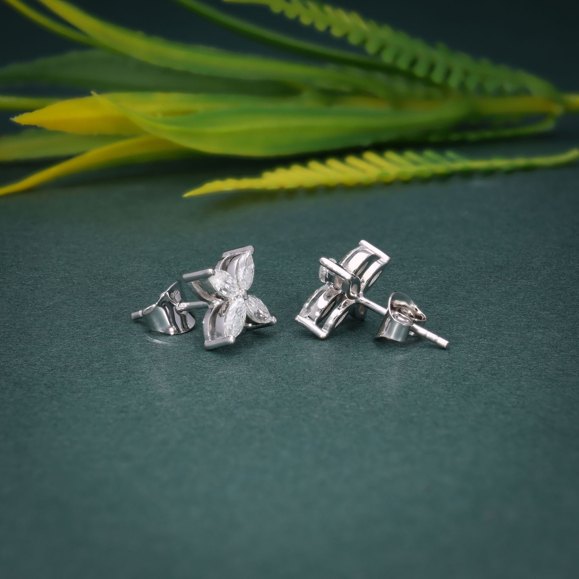 Floral Moissanite Diamond Studs, 14k Gold, Screw Backs, Cartilage - JBR Jeweler