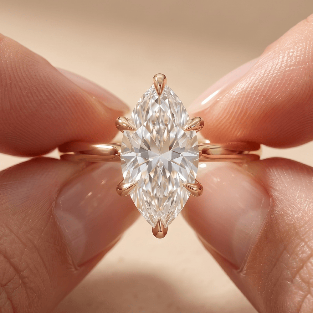 Lab grown marquise diamond ring on hand