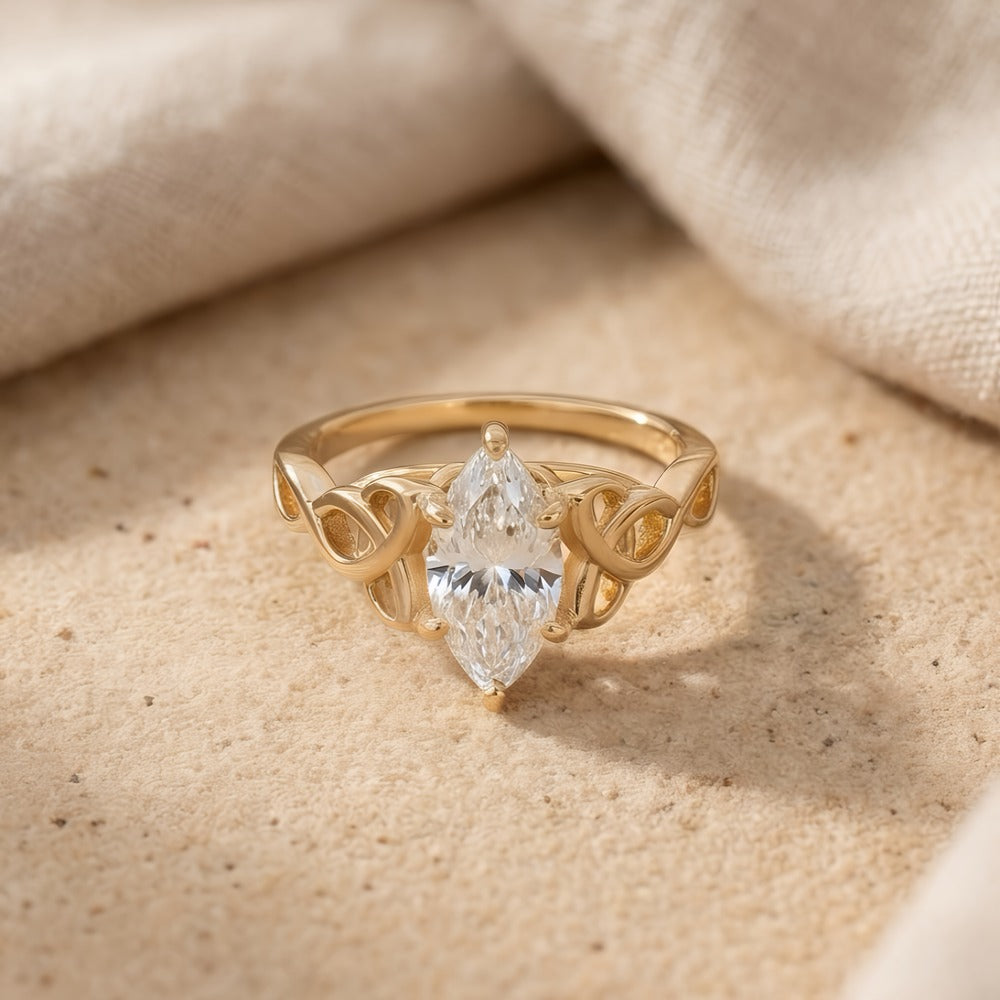 IGI certified marquise diamond Celtic knot ring