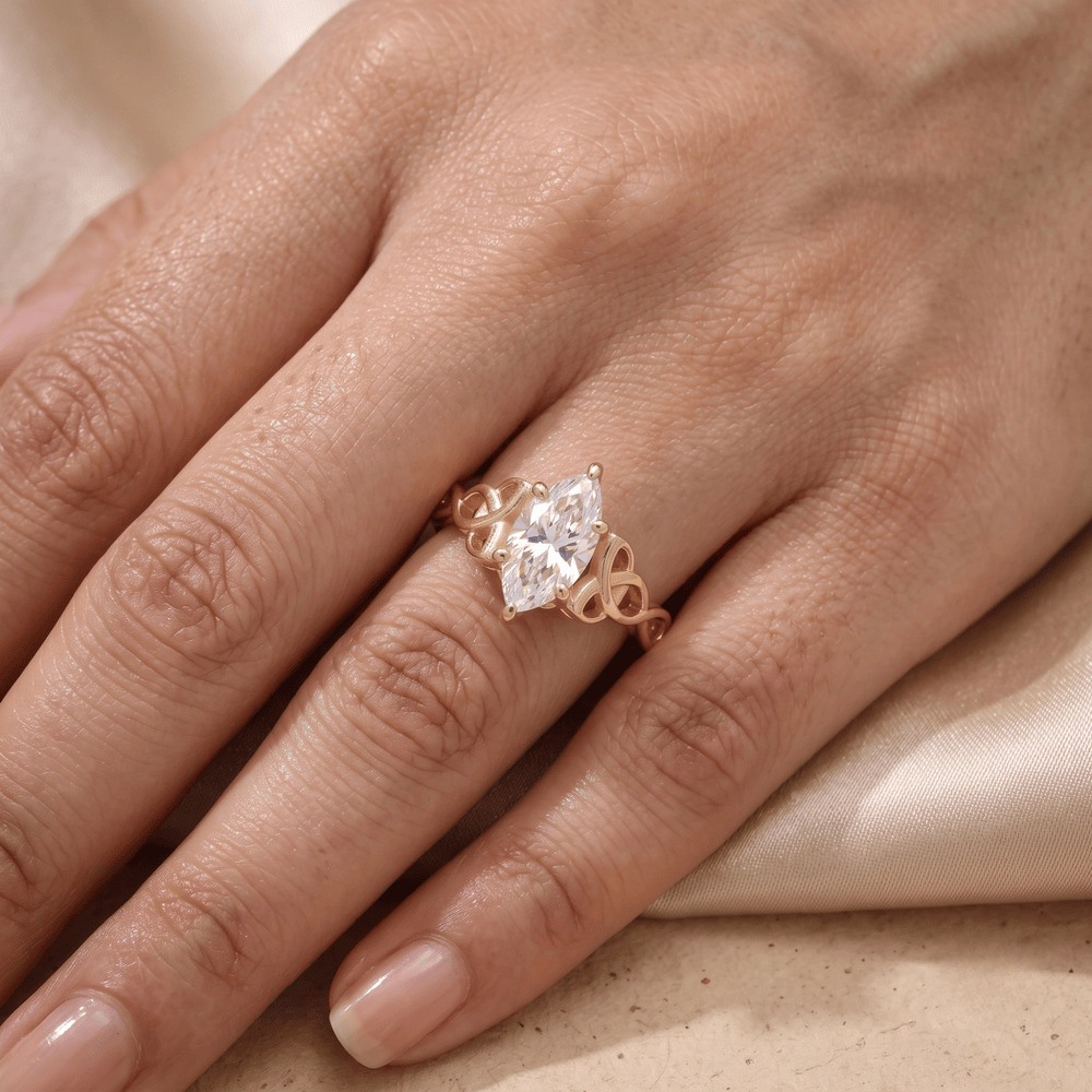 Marquise Celtic knot ring worn on hand