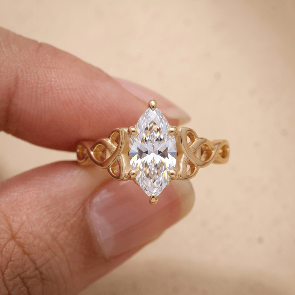 Marquise Lab Diamond Celtic Bridal Ring - Unique Gift For Mom