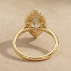 Lab grown diamond ring top view showing halo detail