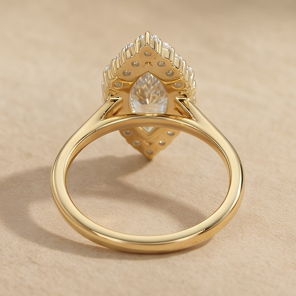 Lab grown diamond ring top view showing halo detail