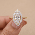Marquise lotus halo engagement ring with lab grown diamond