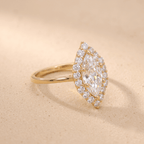Lotus-inspired halo setting engagement ring side view