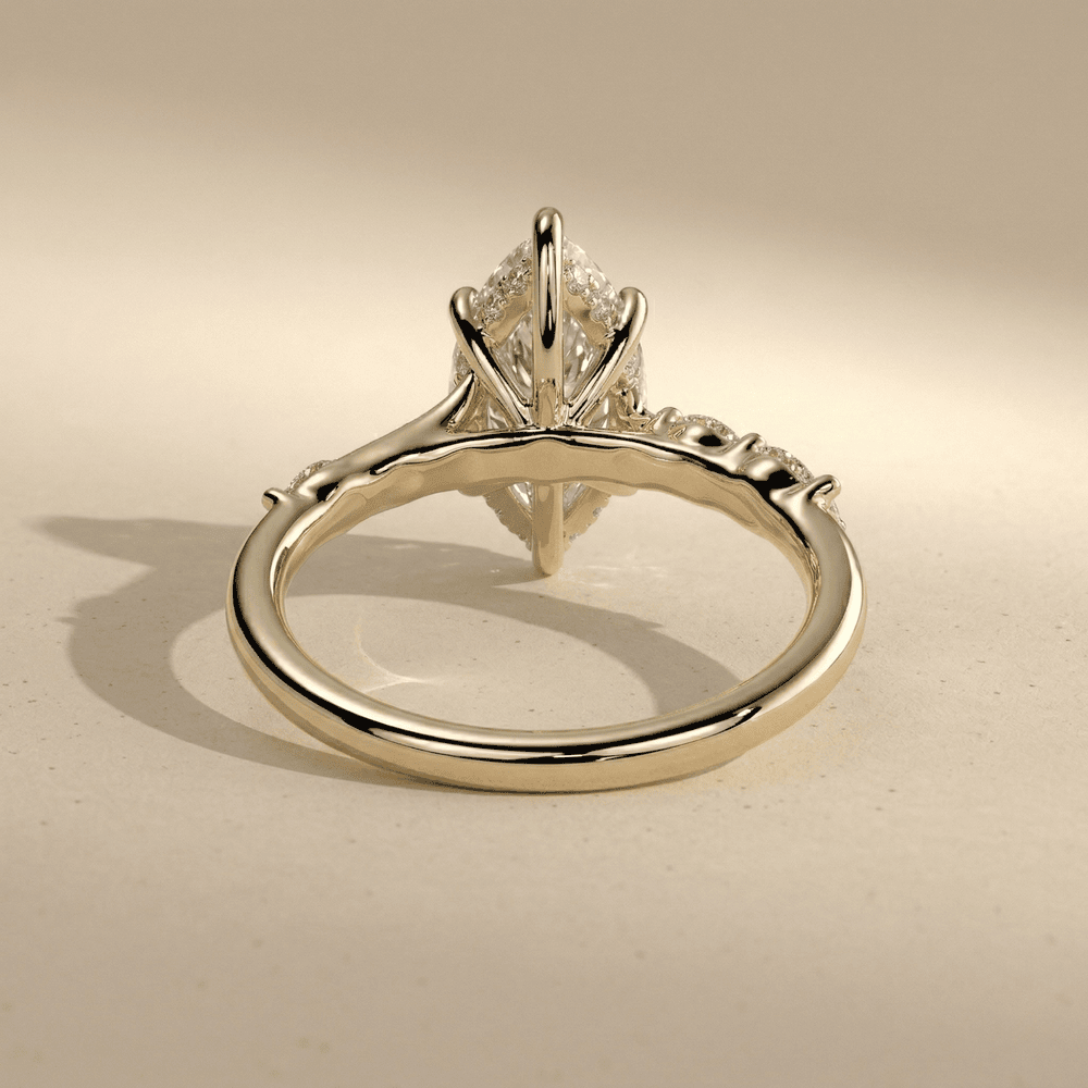 Marquise lab grown diamond ring with yellow gold band