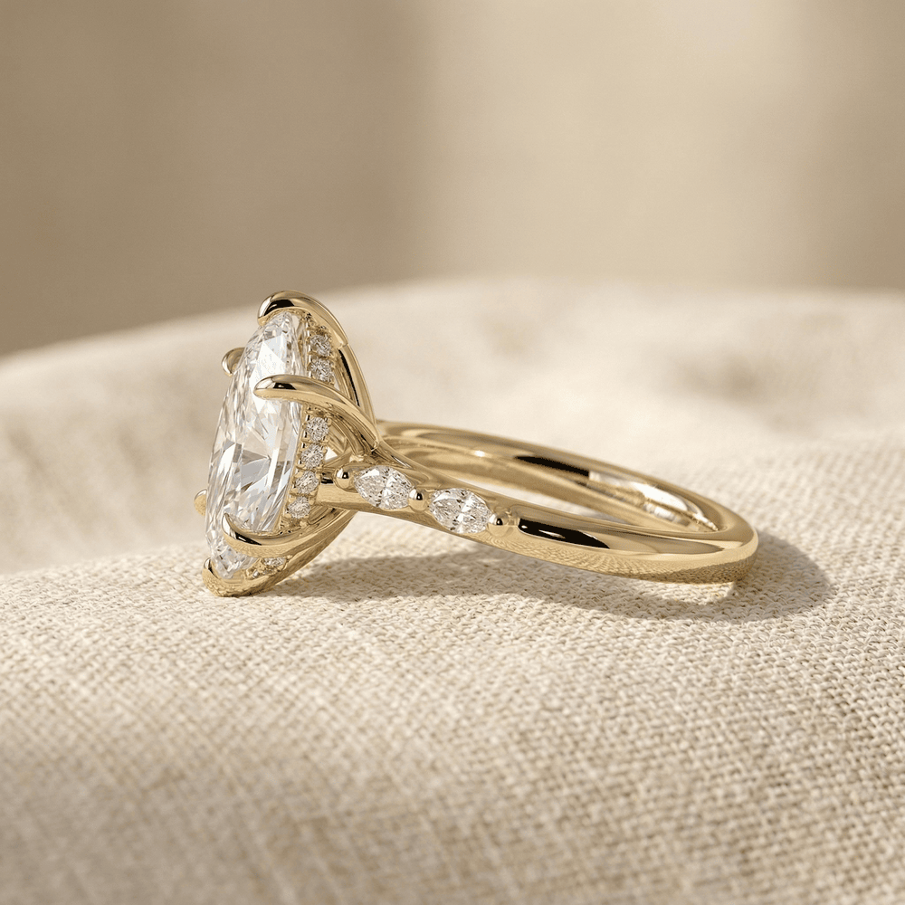 Cathedral setting marquise lab diamond ring side profile