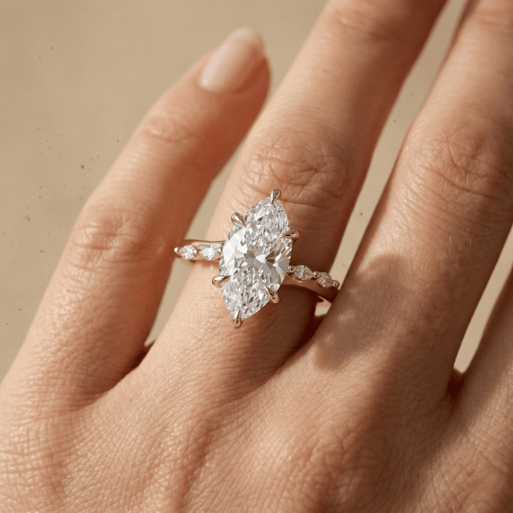 14K yellow gold marquise diamond promise ring for her