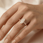 Marquise lab diamond bridal ring with hidden halo in 14K gold