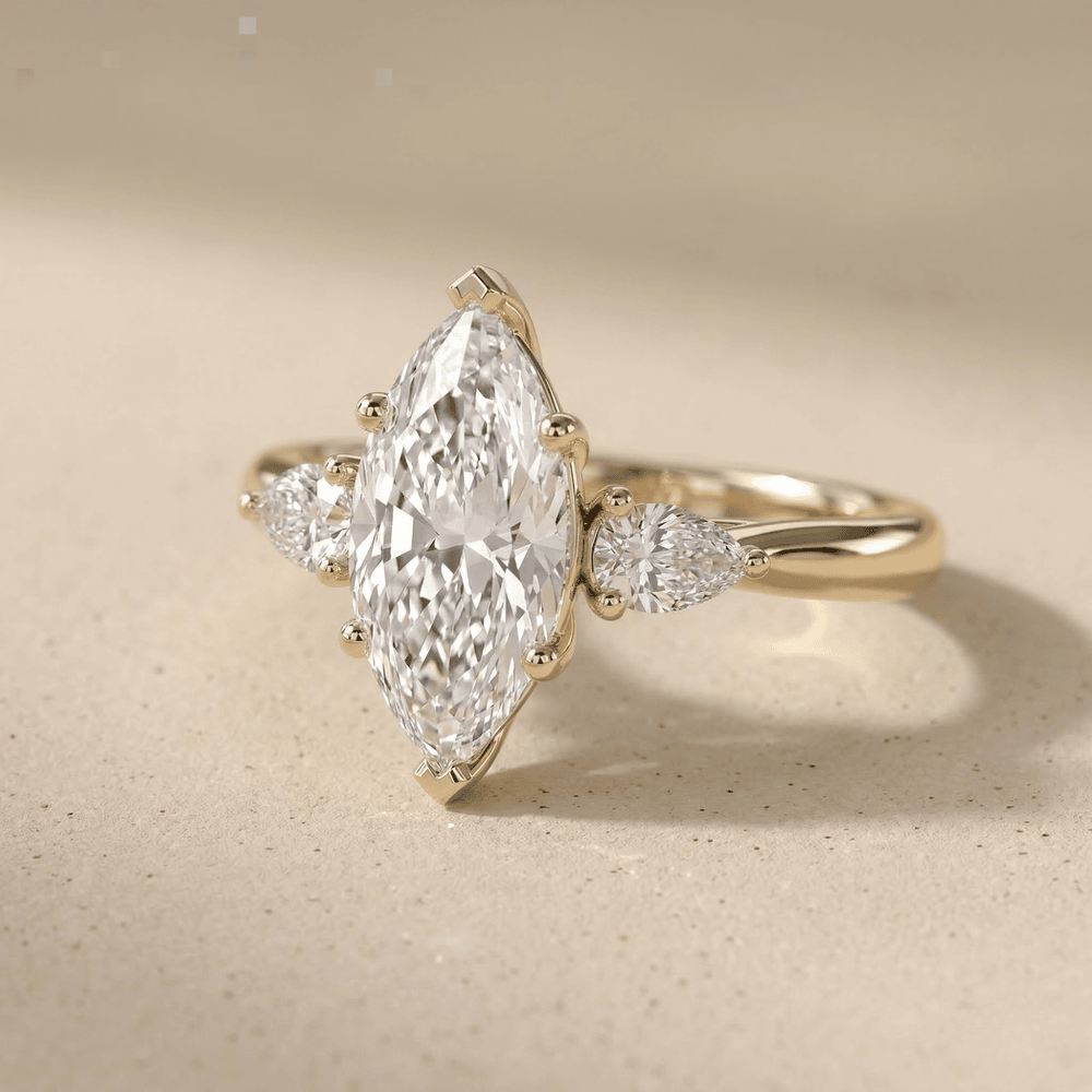 Marquise diamond solitaire ring with hidden halo