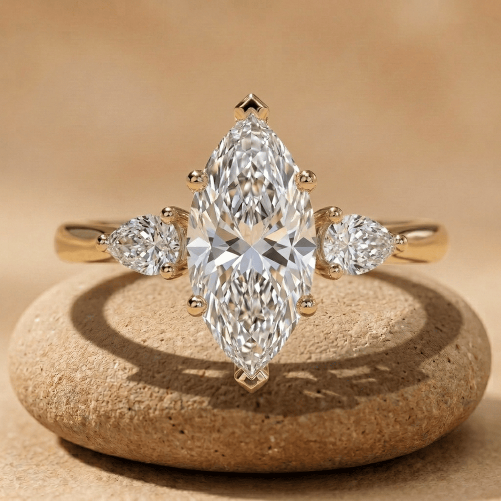 Marquise lab diamond hidden halo wedding ring for women