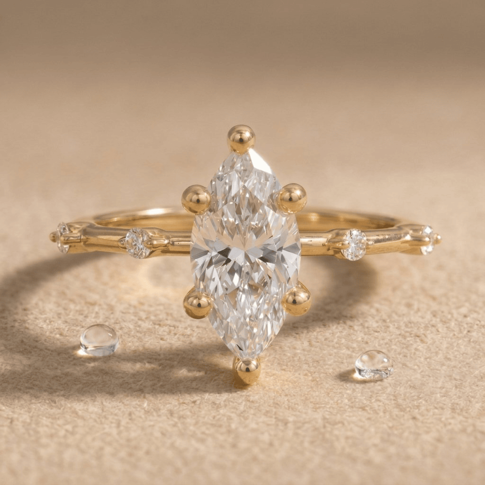 14K gold marquise lab grown diamond promise ring