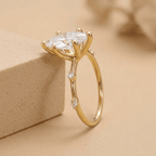 Dainty marquise lab diamond ring with thin gold band