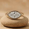 Marquise lab grown diamond bezel solitaire signet ring