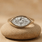 Marquise lab grown diamond bezel solitaire signet ring